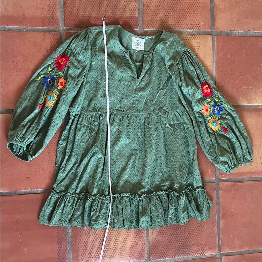 Oh my stars Green top with Floral Embroidery